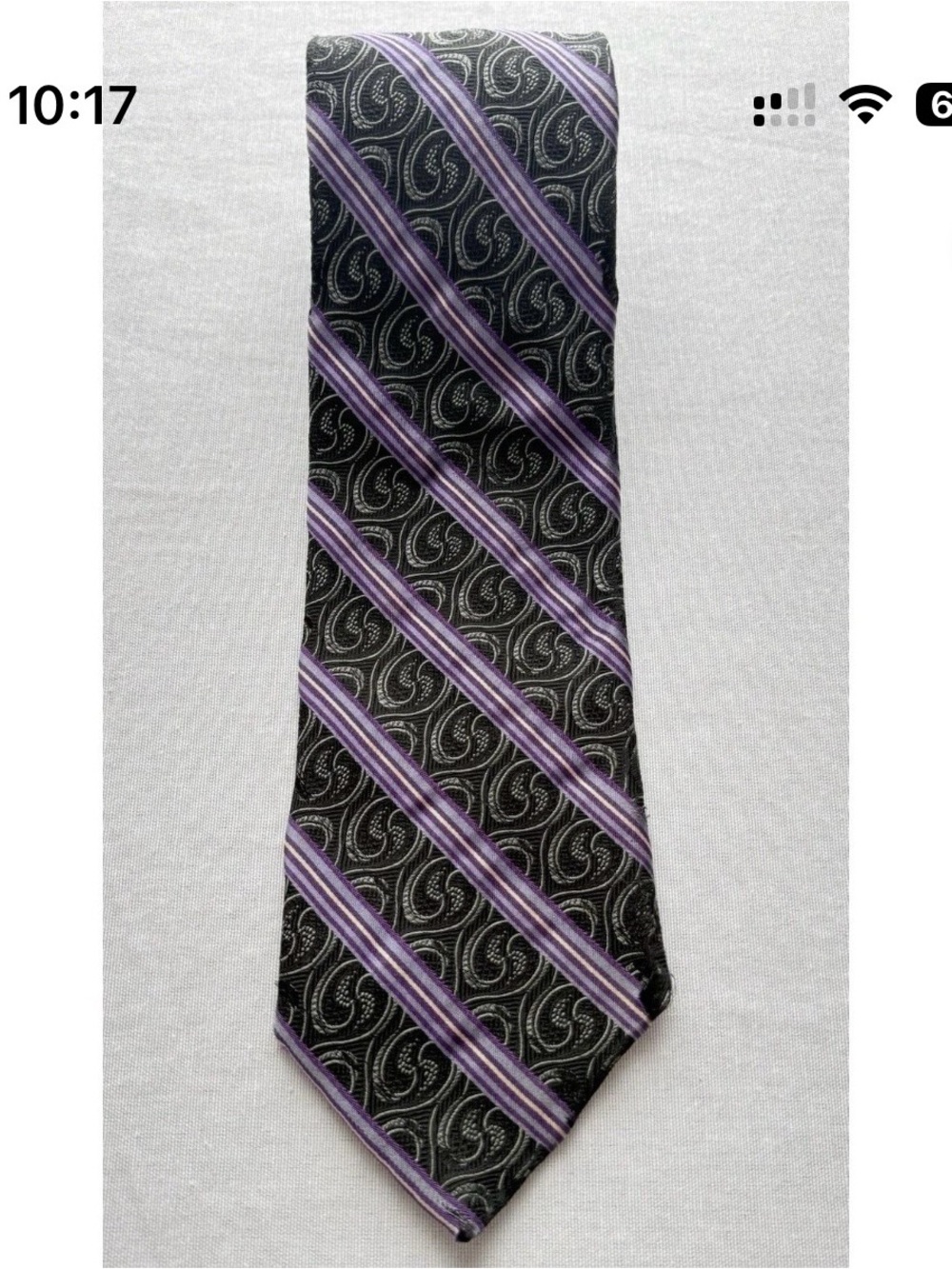 Robert Talbott Black and Purple Paisley-Striped Tie Silk